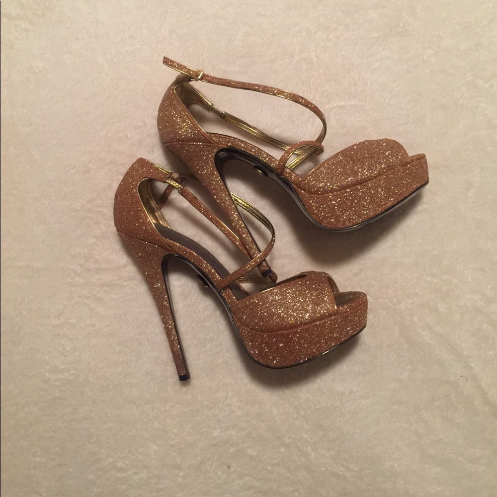 Gold Glitter Sparkle Adrienne Maloof High Heel
